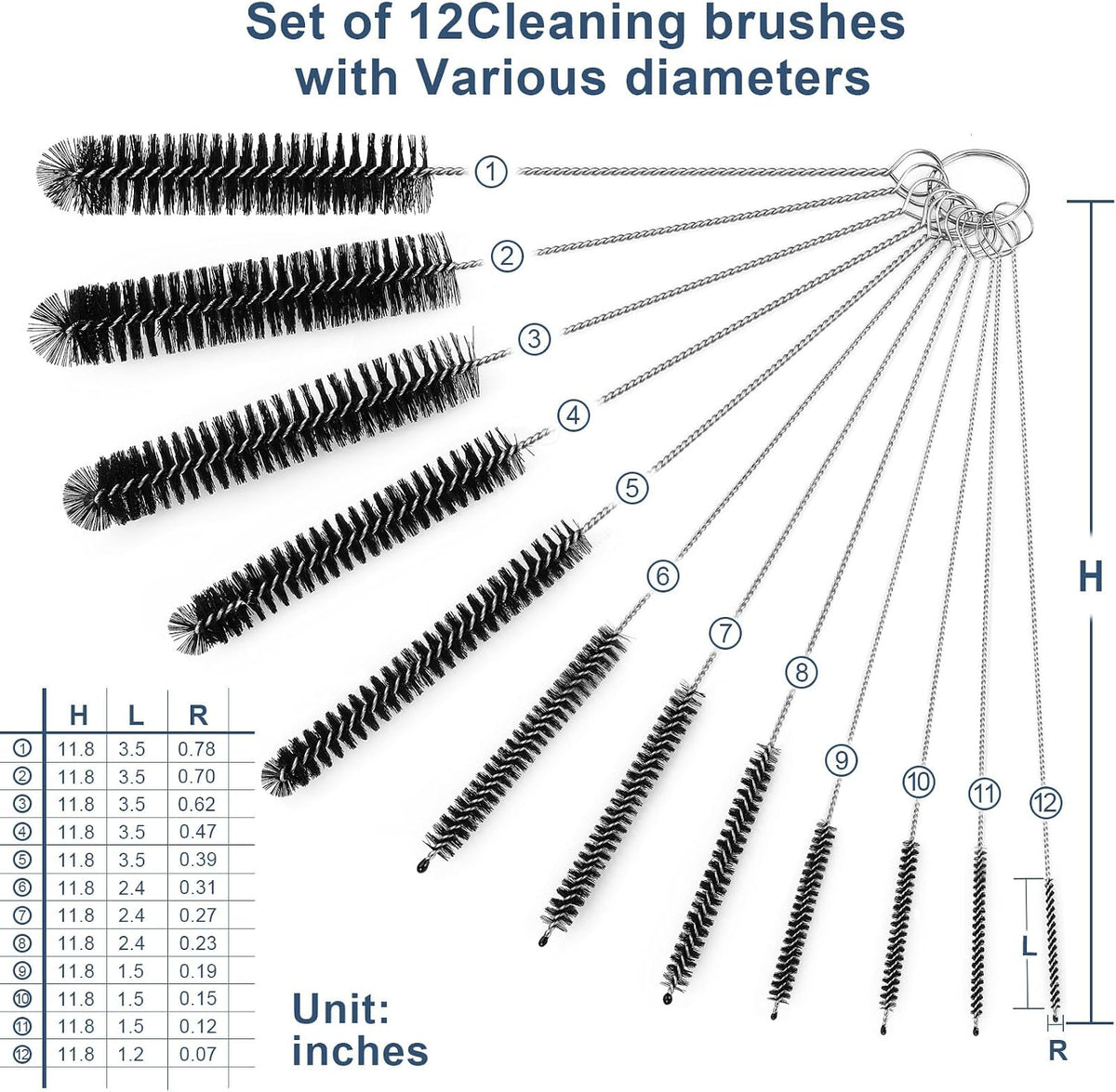 12 Pcs Straw Cleaner Brushes Set, 8.2 Inch Nylon Cleaning Brush
