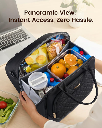 Insulated Lunch Bag for Women,Large Lunch Box Cooler Tote with Anti-Shifting Triangular Lid,Fixing Buckle for 40oz Tumbler,Wide Opening No-Spill Meal Carrier for Work Nurse Teacher Car Trip