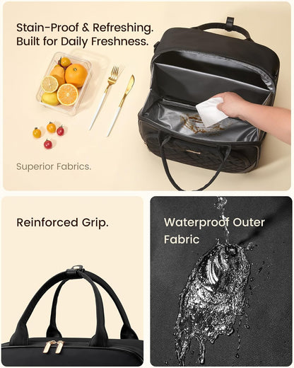 Insulated Lunch Bag for Women,Large Lunch Box Cooler Tote with Anti-Shifting Triangular Lid,Fixing Buckle for 40oz Tumbler,Wide Opening No-Spill Meal Carrier for Work Nurse Teacher Car Trip