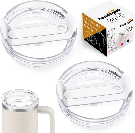 40 OZ Tumbler Lid Replacement Fit for Stanley Cup, 2 Pack Clear Replacement Lids Fit for Stanley Travel Tumbler, Spill Proof Tumbler Covers for Stanley Cup Accessories (Clear - White) - Colors B