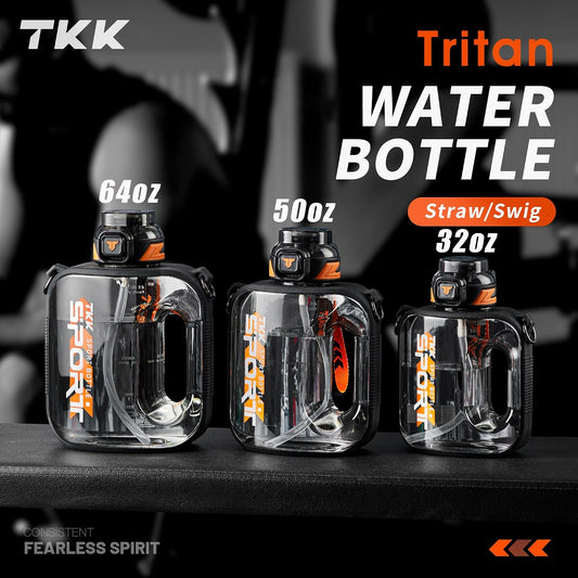 Half Gallon Water Bottle Jug with Straw Large Capacity Plastic Water Bottle Dishwasher Safe 1/2 Gallon 50 Oz Water Bottle Jug BPA Free Tritan for Gym Yoga Travel Camping Outdoor