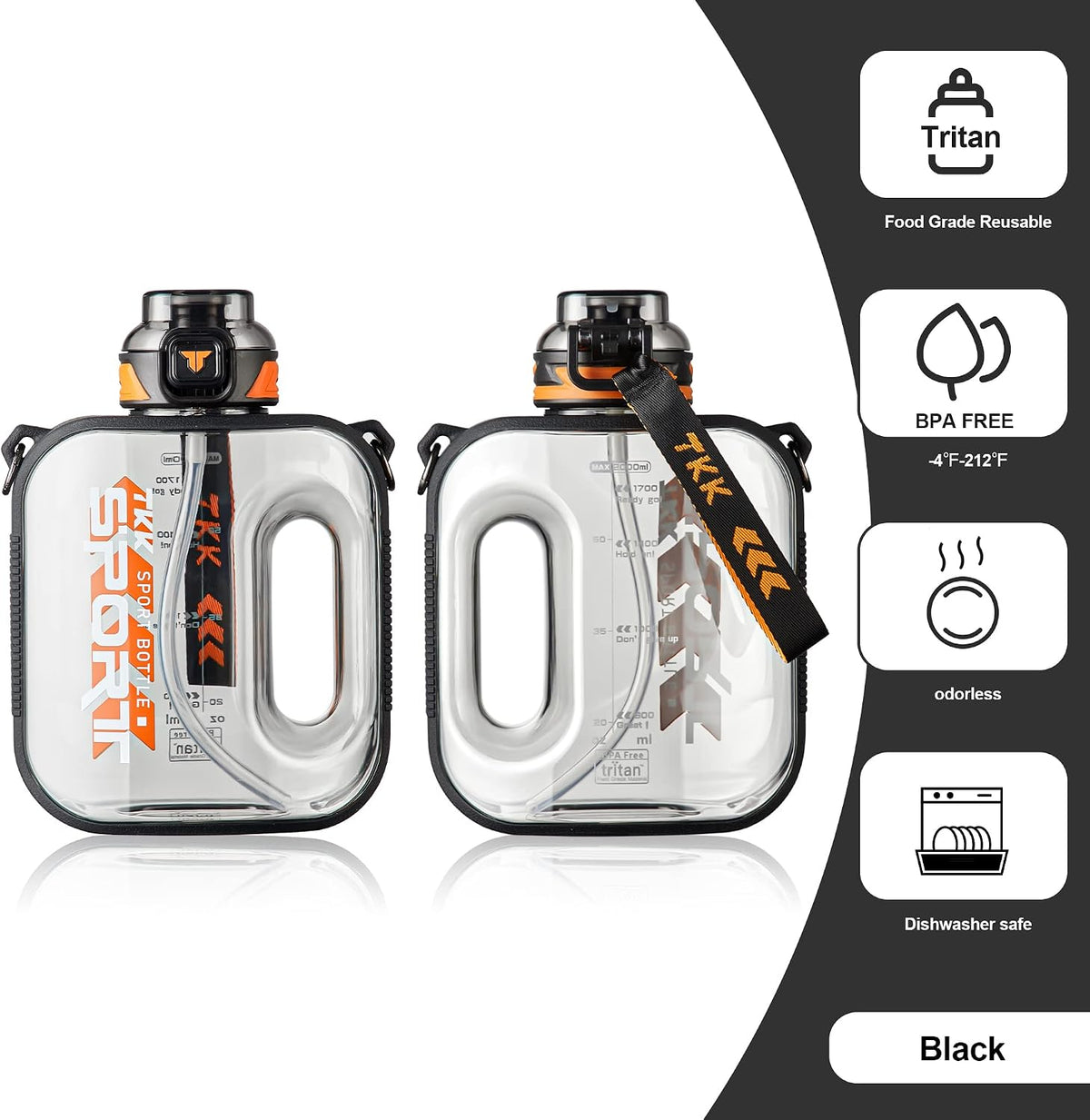 Half Gallon Water Bottle Jug with Straw Large Capacity Plastic Water Bottle Dishwasher Safe 1/2 Gallon 50 Oz Water Bottle Jug BPA Free Tritan for Gym Yoga Travel Camping Outdoor