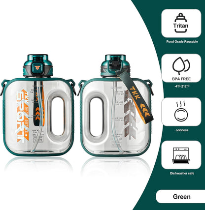 Half Gallon Water Bottle Jug with Straw Large Capacity Plastic Water Bottle Dishwasher Safe 1/2 Gallon 50 Oz Water Bottle Jug BPA Free Tritan for Gym Yoga Travel Camping Outdoor
