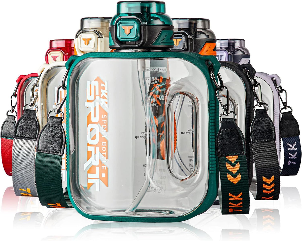 Half Gallon Water Bottle Jug with Straw Large Capacity Plastic Water Bottle Dishwasher Safe 1/2 Gallon 50 Oz Water Bottle Jug BPA Free Tritan for Gym Yoga Travel Camping Outdoor
