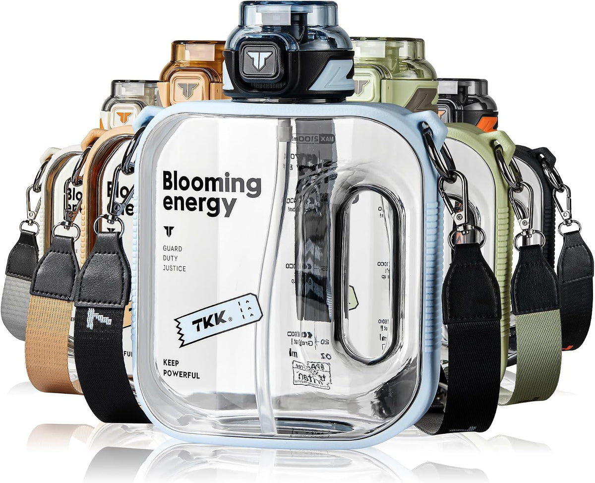 Half Gallon Water Bottle Jug with Straw Large Capacity Plastic Water Bottle Dishwasher Safe 1/2 Gallon 50 Oz Water Bottle Jug BPA Free Tritan for Gym Yoga Travel Camping Outdoor