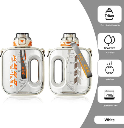 Half Gallon Water Bottle Jug with Straw Large Capacity Plastic Water Bottle Dishwasher Safe 1/2 Gallon 50 Oz Water Bottle Jug BPA Free Tritan for Gym Yoga Travel Camping Outdoor