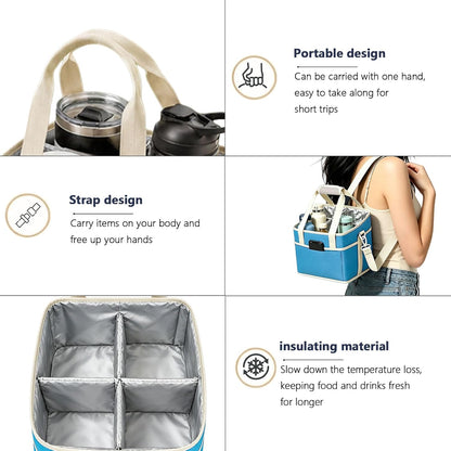 Drink Carrier Tote Bag, 4 Cup Holder Bag Insulated Drink Bag with Detachable Shoulder Strap, Portable Beverage Caddy Holder for Coffee Tumblers Water Bottles (Black)