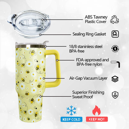 Ceovfoi 40 Oz Leopard & Zebra Print Tumbler With Handle, Lid & Straw - Insulated Travel Coffee Mug Water Bottle, Animal Print Gifts for Women Men