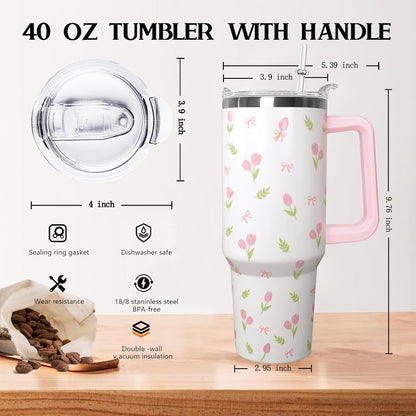 Ceovfoi 40 Oz Leopard & Zebra Print Tumbler With Handle, Lid & Straw - Insulated Travel Coffee Mug Water Bottle, Animal Print Gifts for Women Men