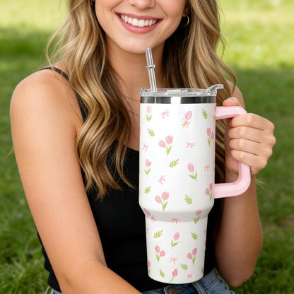 Ceovfoi 40 Oz Leopard & Zebra Print Tumbler With Handle, Lid & Straw - Insulated Travel Coffee Mug Water Bottle, Animal Print Gifts for Women Men