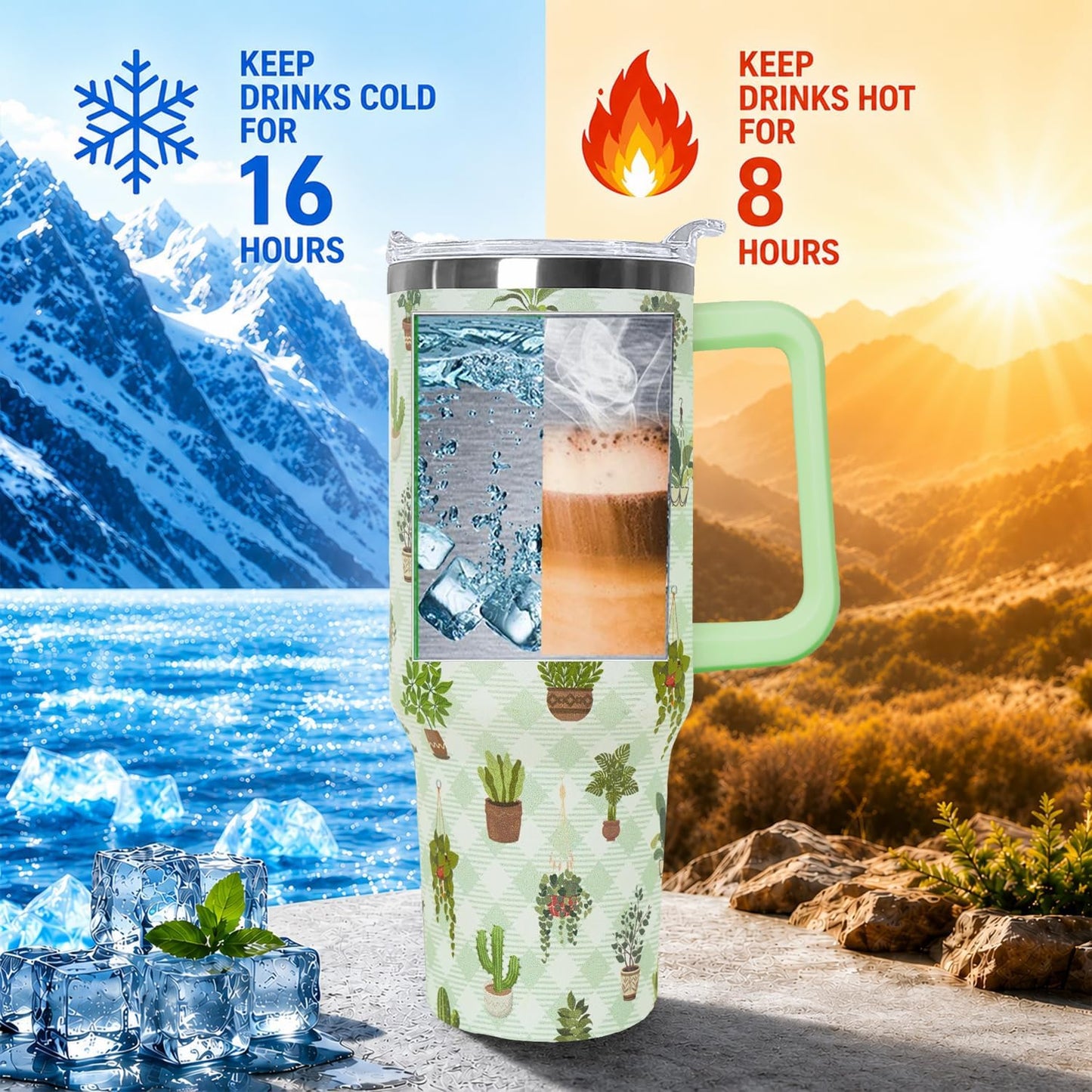 Ceovfoi 40 Oz Leopard & Zebra Print Tumbler With Handle, Lid & Straw - Insulated Travel Coffee Mug Water Bottle, Animal Print Gifts for Women Men