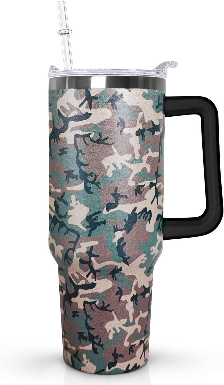 Ceovfoi 40 Oz Leopard & Zebra Print Tumbler With Handle, Lid & Straw - Insulated Travel Coffee Mug Water Bottle, Animal Print Gifts for Women Men