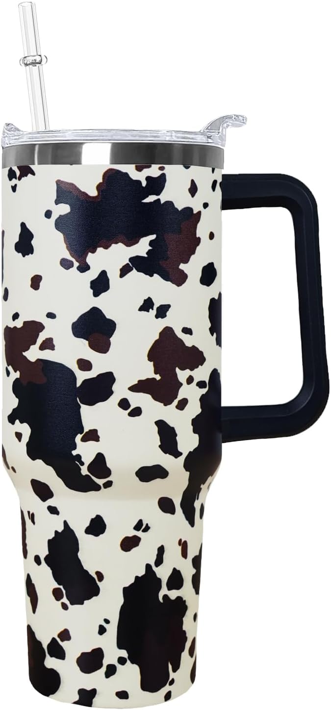 Ceovfoi 40 Oz Leopard & Zebra Print Tumbler With Handle, Lid & Straw - Insulated Travel Coffee Mug Water Bottle, Animal Print Gifts for Women Men