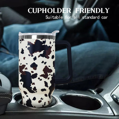 Ceovfoi 40 Oz Leopard & Zebra Print Tumbler With Handle, Lid & Straw - Insulated Travel Coffee Mug Water Bottle, Animal Print Gifts for Women Men
