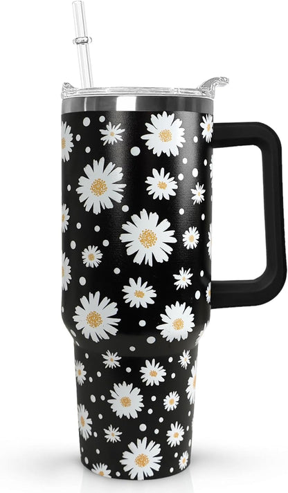Ceovfoi 40 Oz Leopard & Zebra Print Tumbler With Handle, Lid & Straw - Insulated Travel Coffee Mug Water Bottle, Animal Print Gifts for Women Men