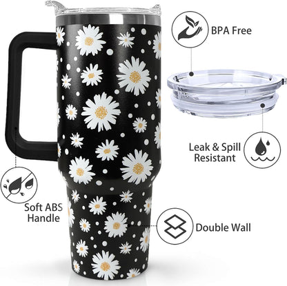 Ceovfoi 40 Oz Leopard & Zebra Print Tumbler With Handle, Lid & Straw - Insulated Travel Coffee Mug Water Bottle, Animal Print Gifts for Women Men