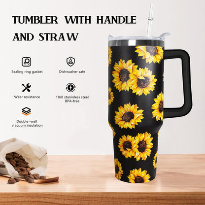Ceovfoi 40 Oz Leopard & Zebra Print Tumbler With Handle, Lid & Straw - Insulated Travel Coffee Mug Water Bottle, Animal Print Gifts for Women Men