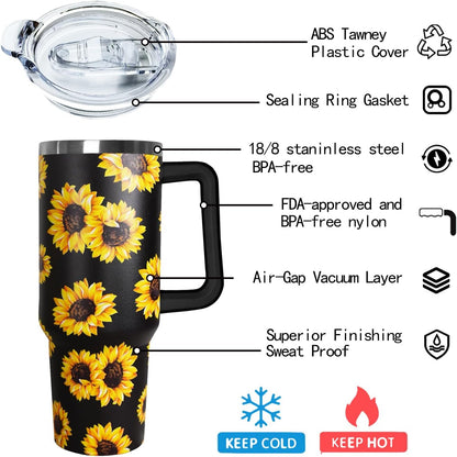 Ceovfoi 40 Oz Leopard & Zebra Print Tumbler With Handle, Lid & Straw - Insulated Travel Coffee Mug Water Bottle, Animal Print Gifts for Women Men
