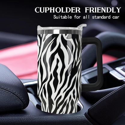 Ceovfoi 40 Oz Leopard & Zebra Print Tumbler With Handle, Lid & Straw - Insulated Travel Coffee Mug Water Bottle, Animal Print Gifts for Women Men