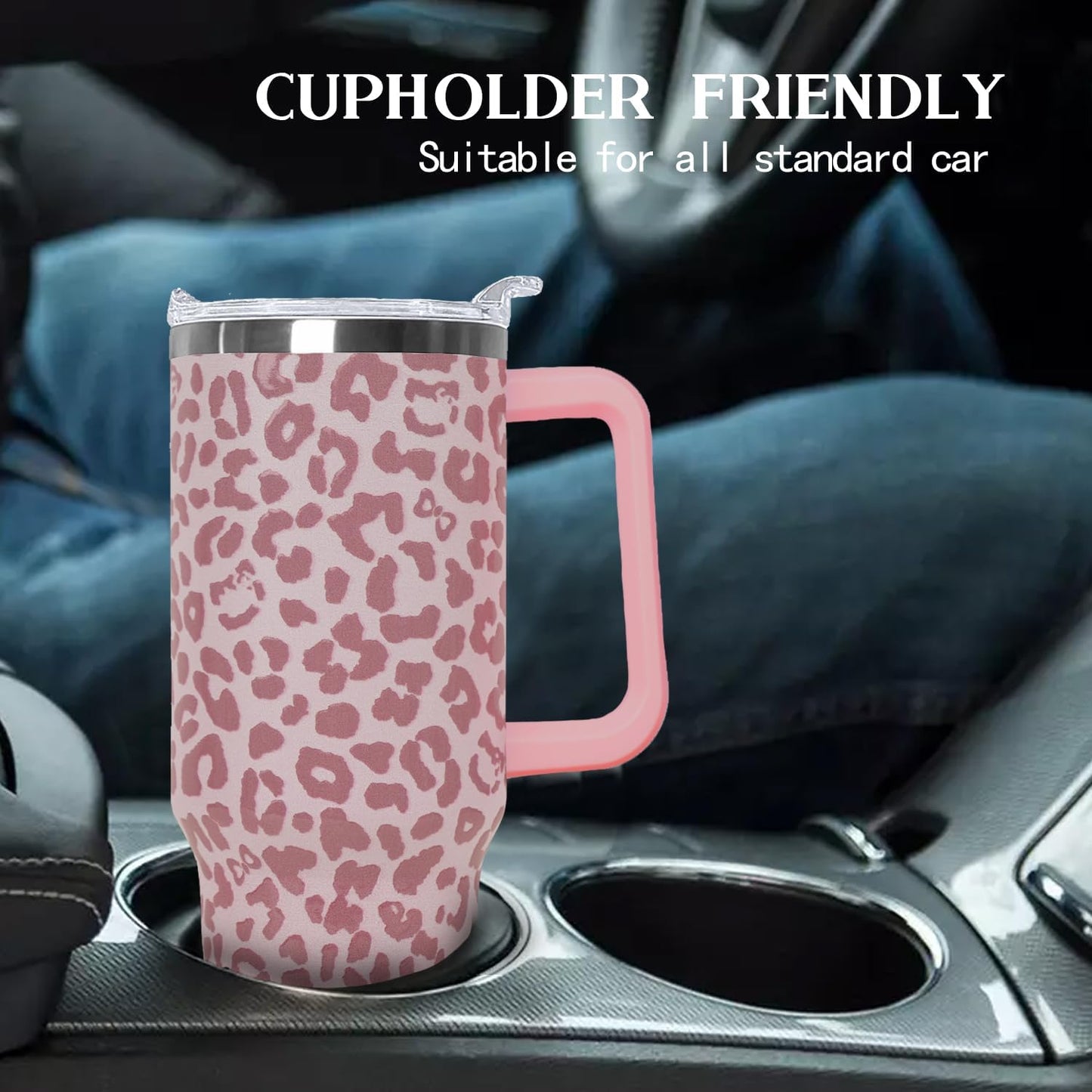 Ceovfoi 40 Oz Leopard & Zebra Print Tumbler With Handle, Lid & Straw - Insulated Travel Coffee Mug Water Bottle, Animal Print Gifts for Women Men
