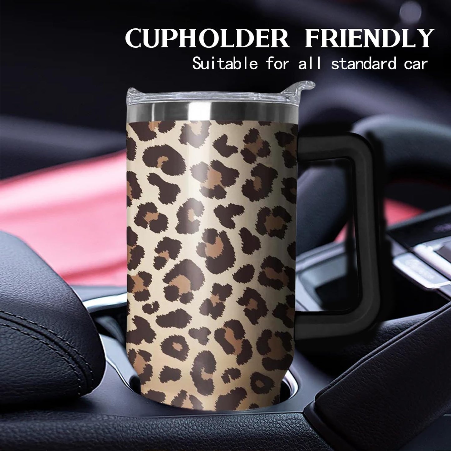 Ceovfoi 40 Oz Leopard & Zebra Print Tumbler With Handle, Lid & Straw - Insulated Travel Coffee Mug Water Bottle, Animal Print Gifts for Women Men