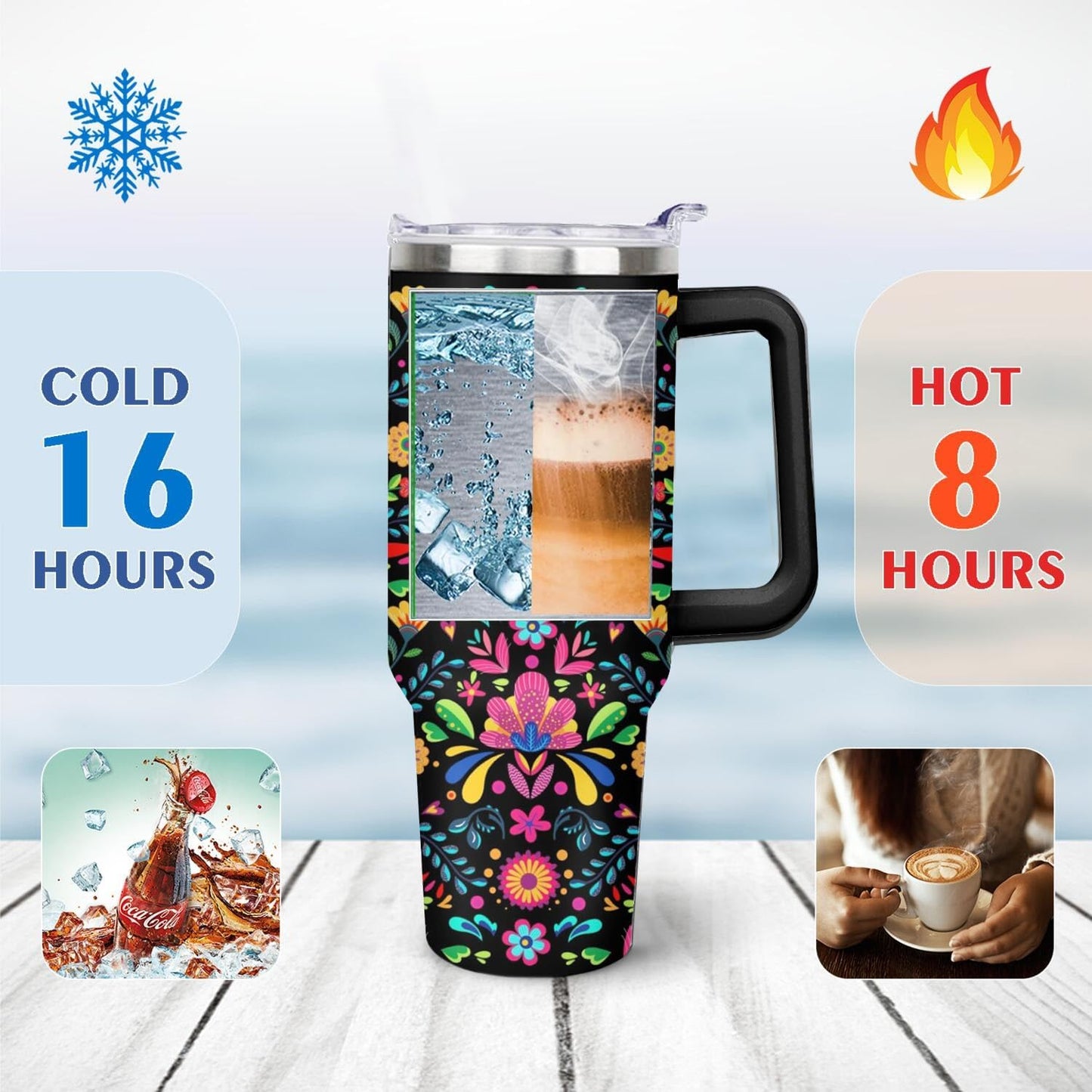 Ceovfoi 40 Oz Leopard & Zebra Print Tumbler With Handle, Lid & Straw - Insulated Travel Coffee Mug Water Bottle, Animal Print Gifts for Women Men