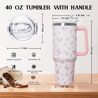Ceovfoi 40 Oz Leopard & Zebra Print Tumbler With Handle, Lid & Straw - Insulated Travel Coffee Mug Water Bottle, Animal Print Gifts for Women Men