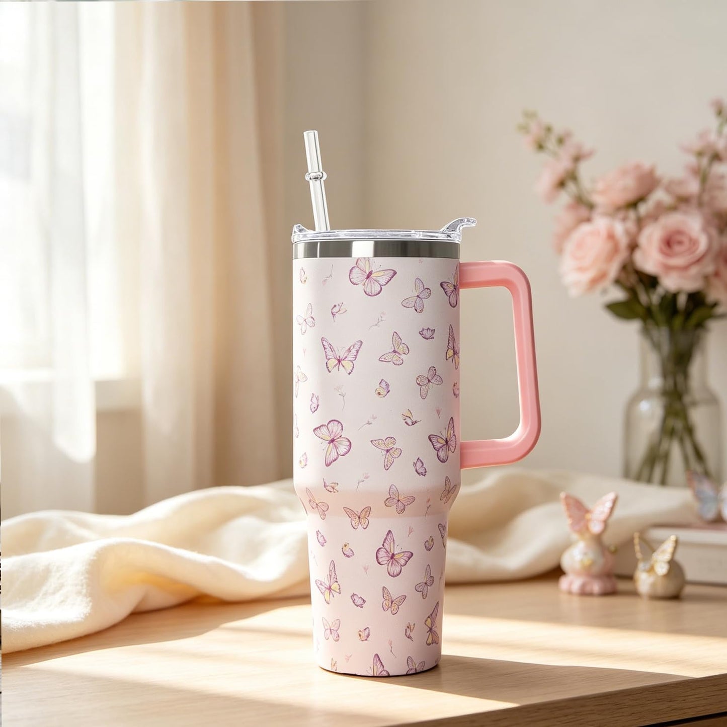 Ceovfoi 40 Oz Leopard & Zebra Print Tumbler With Handle, Lid & Straw - Insulated Travel Coffee Mug Water Bottle, Animal Print Gifts for Women Men