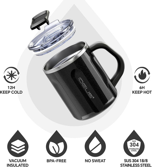 16 oz Insulated Coffee Mug with Lid and Handle (Storm Black) - Colors B