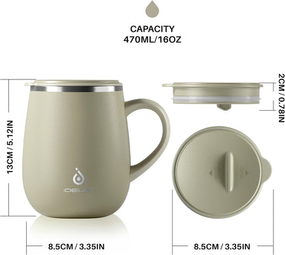 16 oz Insulated Coffee Mug with Lid and Handle (Storm Black) - Colors B