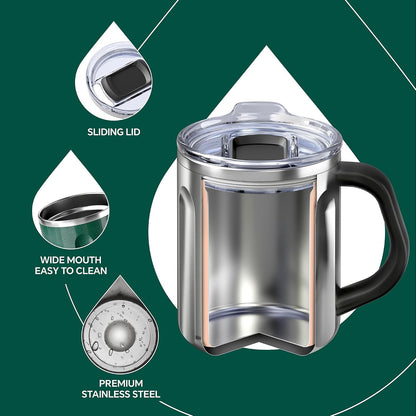 16 oz Insulated Coffee Mug with Lid and Handle (Storm Black) - Colors B