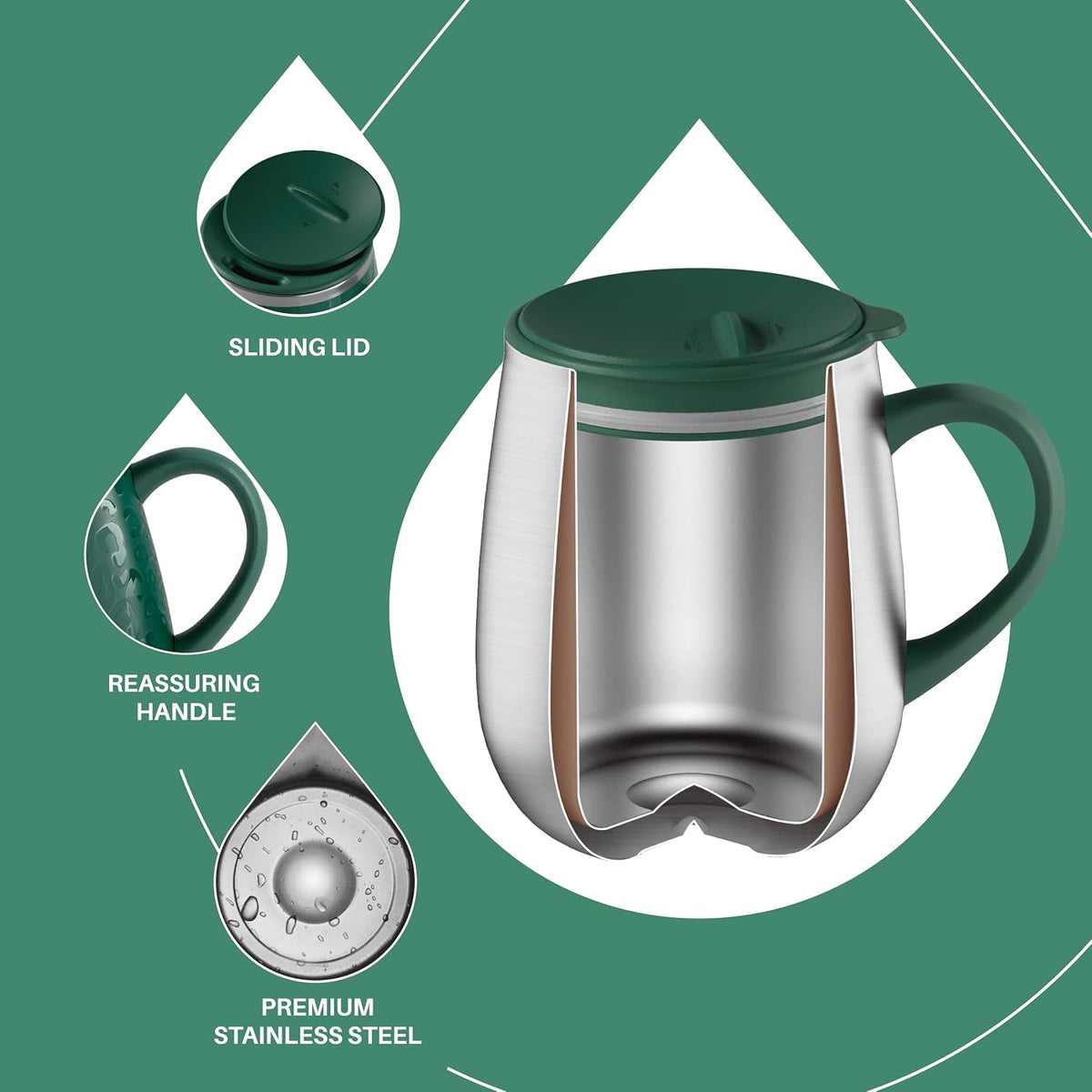 16 oz Insulated Coffee Mug with Lid and Handle (Storm Black) - Colors B