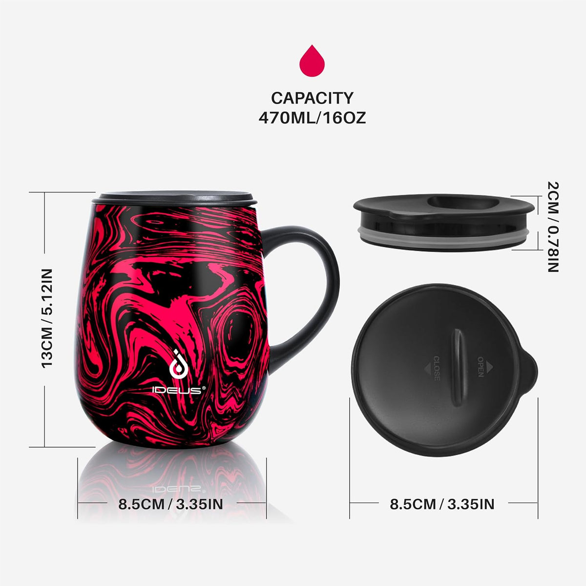 16 oz Insulated Coffee Mug with Lid and Handle (Storm Black) - Colors B