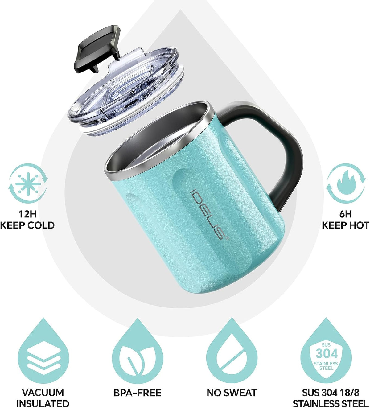 16 oz Insulated Coffee Mug with Lid and Handle (Storm Black) - Colors B