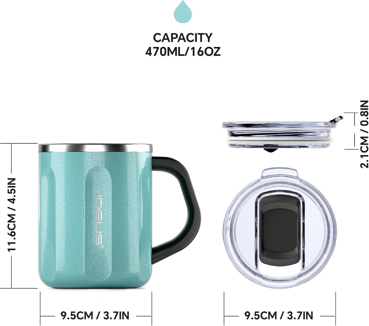 16 oz Insulated Coffee Mug with Lid and Handle (Storm Black) - Colors B