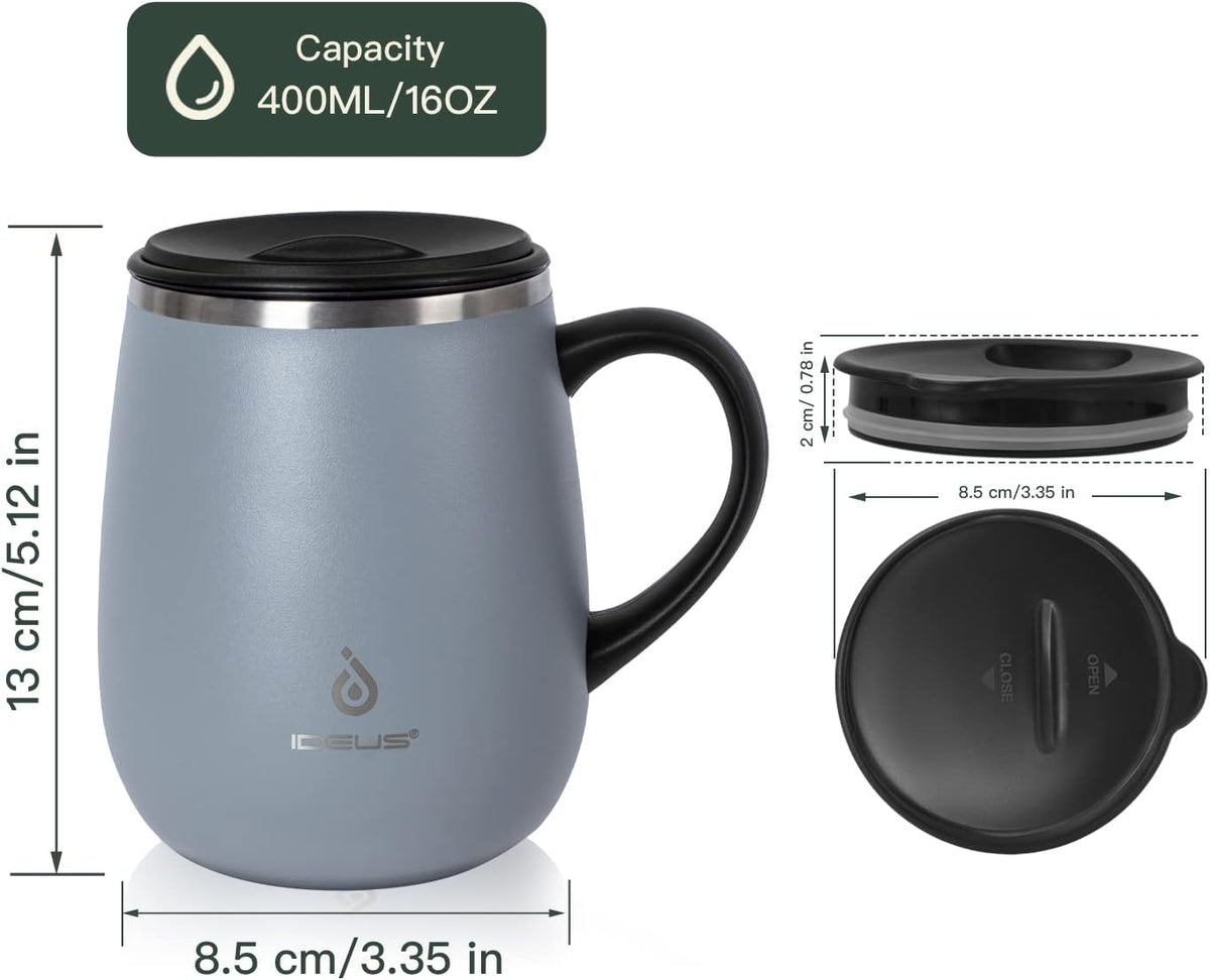 16 oz Insulated Coffee Mug with Lid and Handle (Storm Black) - Colors B
