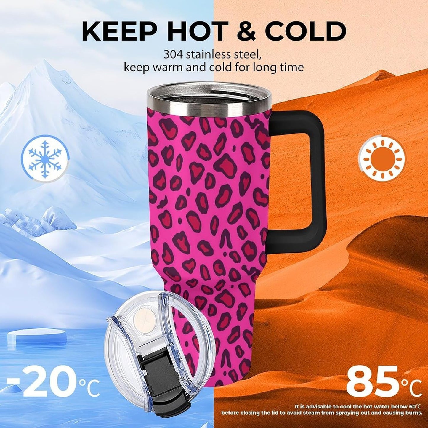 Leakproof Tumbler Vacuum Sealed Car Holder Friendly For Travel Teal And Peach Tropical Palm Leaf Pattern Water Tumbler white-style-23 - Colors E