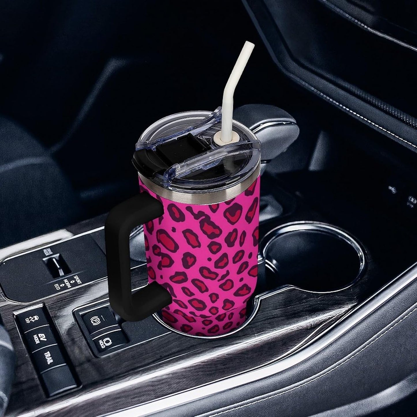 Leakproof Tumbler Vacuum Sealed Car Holder Friendly For Travel Teal And Peach Tropical Palm Leaf Pattern Water Tumbler white-style-23 - Colors E