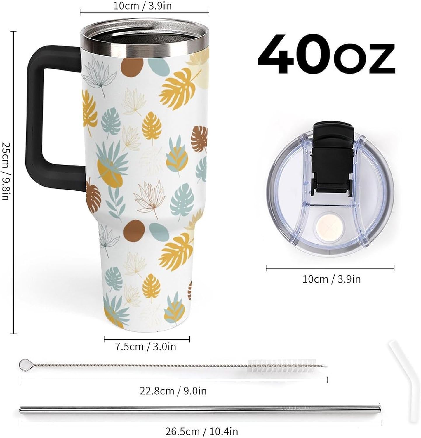 Leakproof Tumbler Vacuum Sealed Car Holder Friendly For Travel Teal And Peach Tropical Palm Leaf Pattern Water Tumbler white-style-23 - Colors E