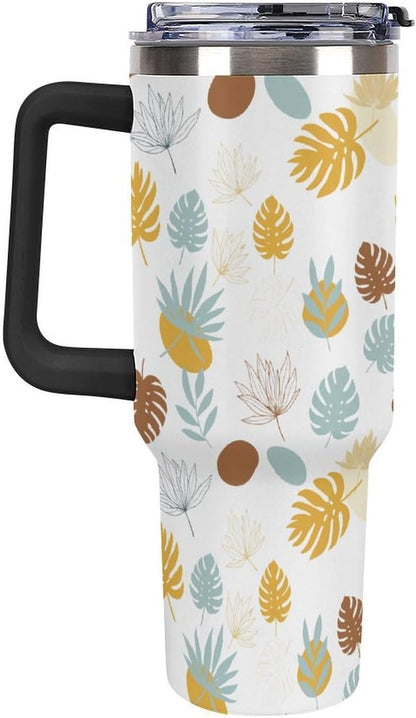 Leakproof Tumbler Vacuum Sealed Car Holder Friendly For Travel Teal And Peach Tropical Palm Leaf Pattern Water Tumbler white-style-23 - Colors E