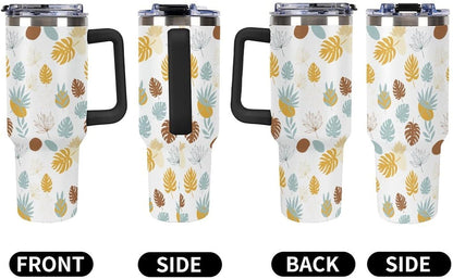 Leakproof Tumbler Vacuum Sealed Car Holder Friendly For Travel Teal And Peach Tropical Palm Leaf Pattern Water Tumbler white-style-23 - Colors E