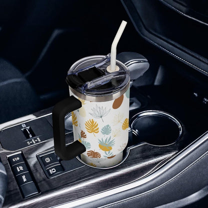 Leakproof Tumbler Vacuum Sealed Car Holder Friendly For Travel Teal And Peach Tropical Palm Leaf Pattern Water Tumbler white-style-23 - Colors E