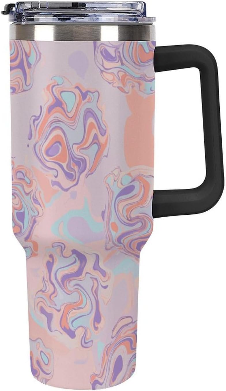 Leakproof Tumbler Vacuum Sealed Car Holder Friendly For Travel Teal And Peach Tropical Palm Leaf Pattern Water Tumbler white-style-23 - Colors E