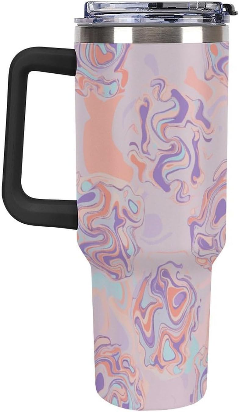 Leakproof Tumbler Vacuum Sealed Car Holder Friendly For Travel Teal And Peach Tropical Palm Leaf Pattern Water Tumbler white-style-23 - Colors E