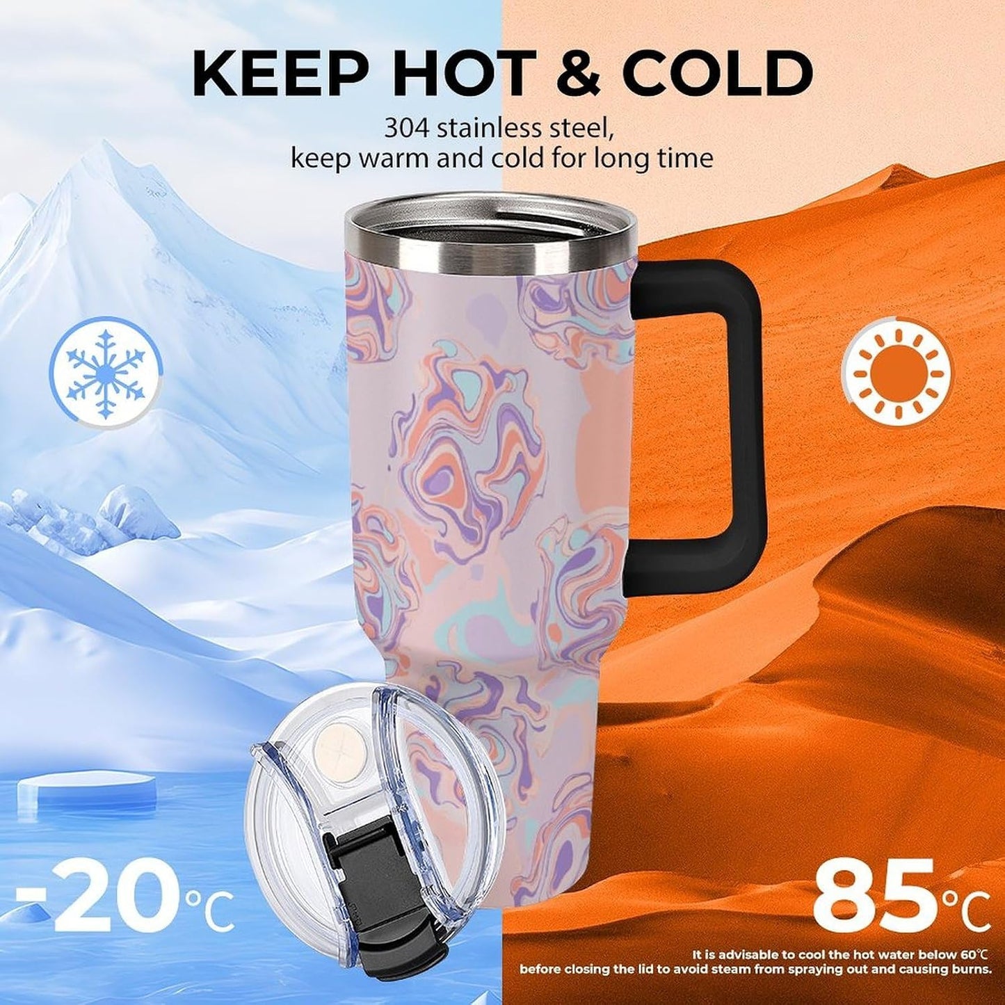 Leakproof Tumbler Vacuum Sealed Car Holder Friendly For Travel Teal And Peach Tropical Palm Leaf Pattern Water Tumbler white-style-23 - Colors E