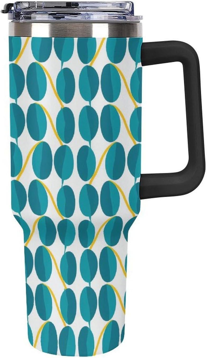 Leakproof Tumbler Vacuum Sealed Car Holder Friendly For Travel Teal And Peach Tropical Palm Leaf Pattern Water Tumbler white-style-23 - Colors E