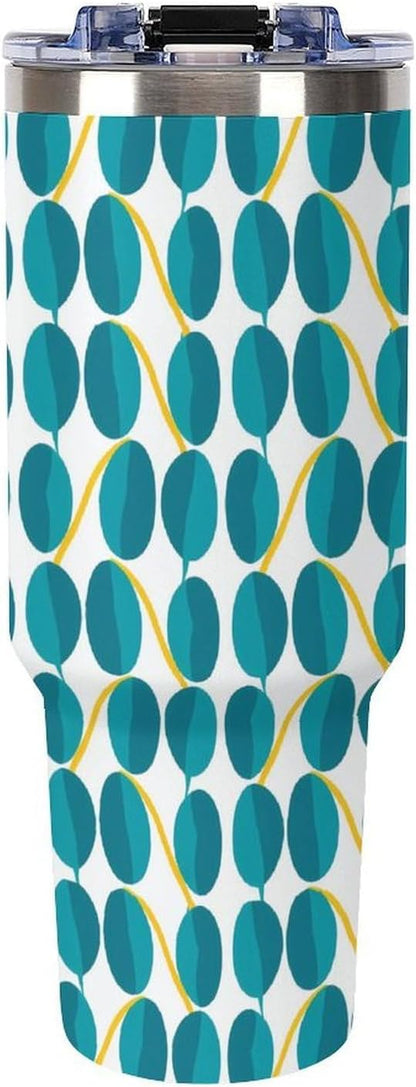 Leakproof Tumbler Vacuum Sealed Car Holder Friendly For Travel Teal And Peach Tropical Palm Leaf Pattern Water Tumbler white-style-23 - Colors E