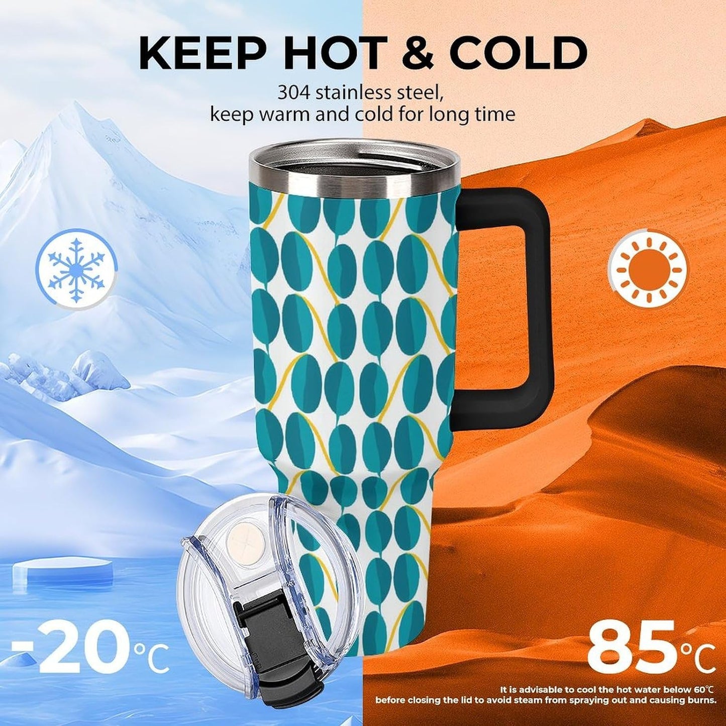 Leakproof Tumbler Vacuum Sealed Car Holder Friendly For Travel Teal And Peach Tropical Palm Leaf Pattern Water Tumbler white-style-23 - Colors E
