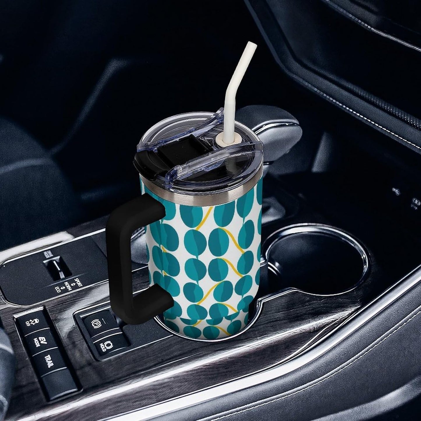 Leakproof Tumbler Vacuum Sealed Car Holder Friendly For Travel Teal And Peach Tropical Palm Leaf Pattern Water Tumbler white-style-23 - Colors E