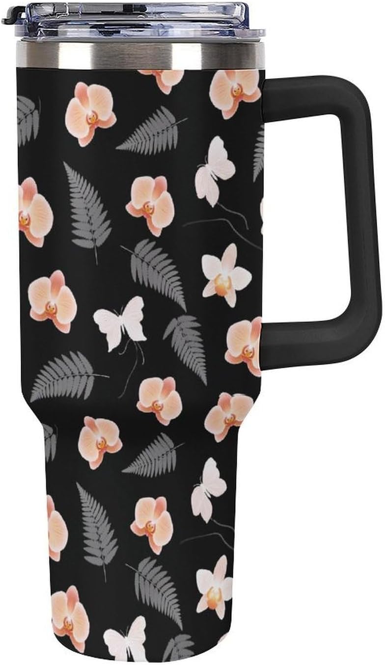 Leakproof Tumbler Vacuum Sealed Car Holder Friendly For Travel Teal And Peach Tropical Palm Leaf Pattern Water Tumbler white-style-23 - Colors E